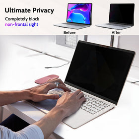 Peslv installed on Surface Laptop Studio front view maintaining display clarity benefit