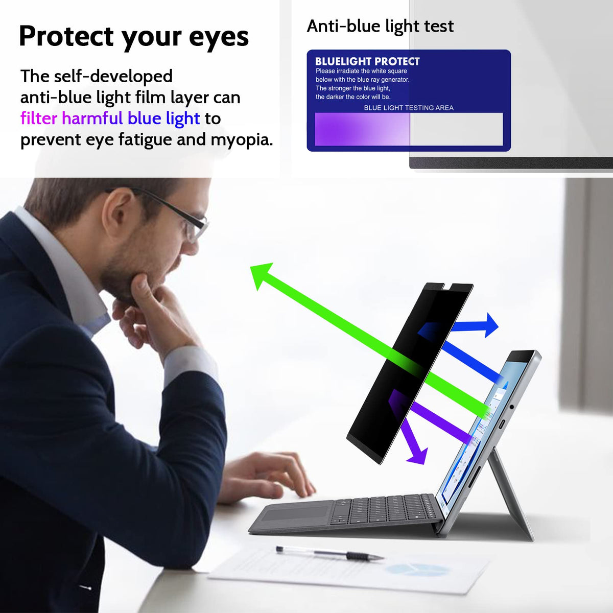 Peslv next to Surface Go for scale, demonstrating precise 10.5-inch fit benefit