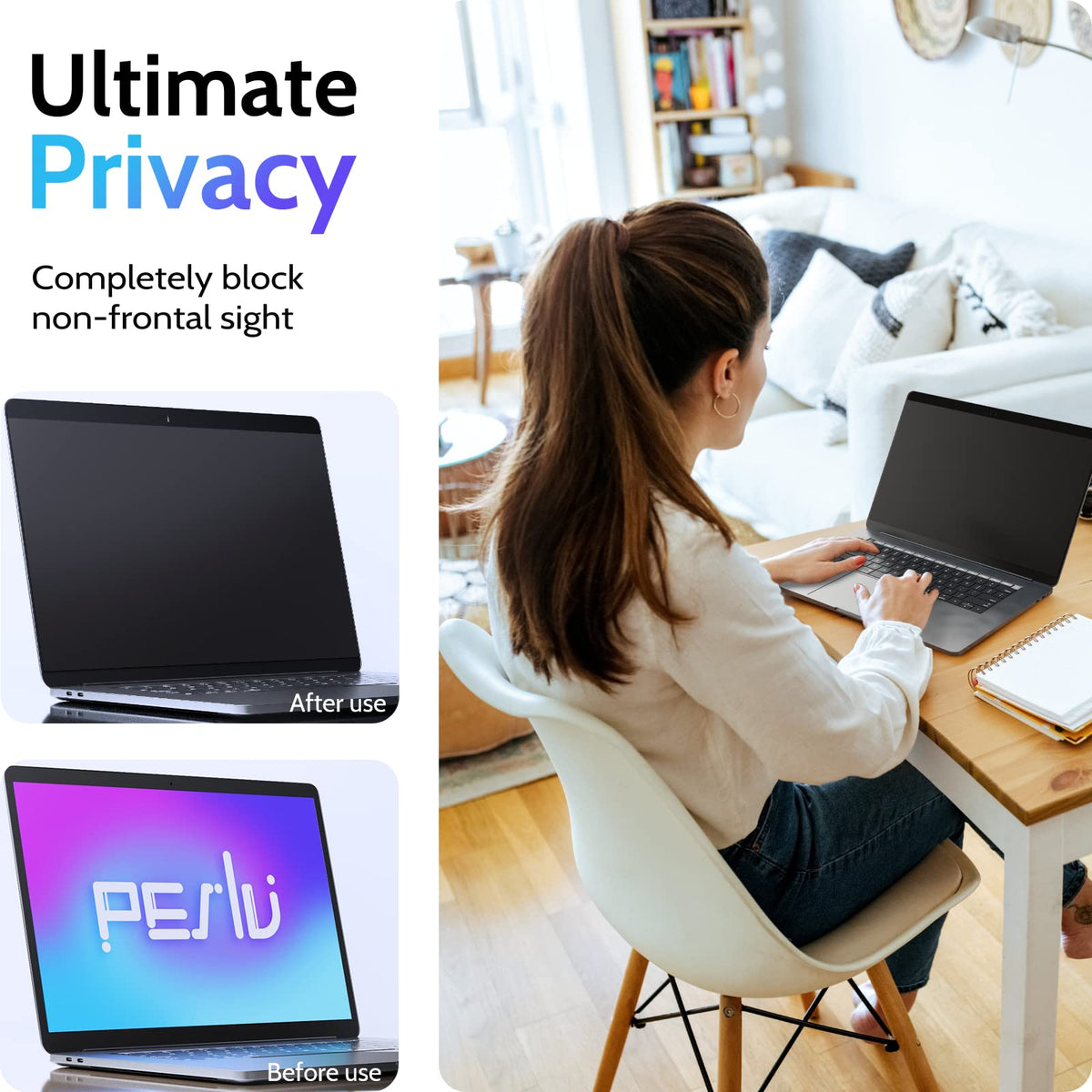 Peslv integrated webcam cover detail showing privacy control benefit