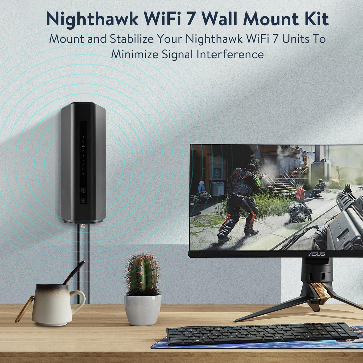 PETIMETI wall-mount bracket front view showcases a sleek, discreet home office upgrade