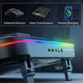 PHAPPY cooling pad USB hub keeps peripherals within reach.