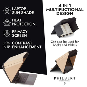 Philbert Lux Hood privacy shield blocks onlookers for safer public workstation.
