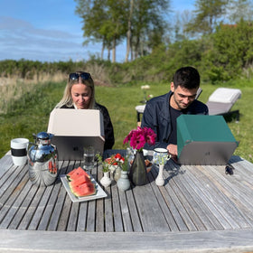 Philbert Danish Design on portable monitor showing versatile fit for multiple devices