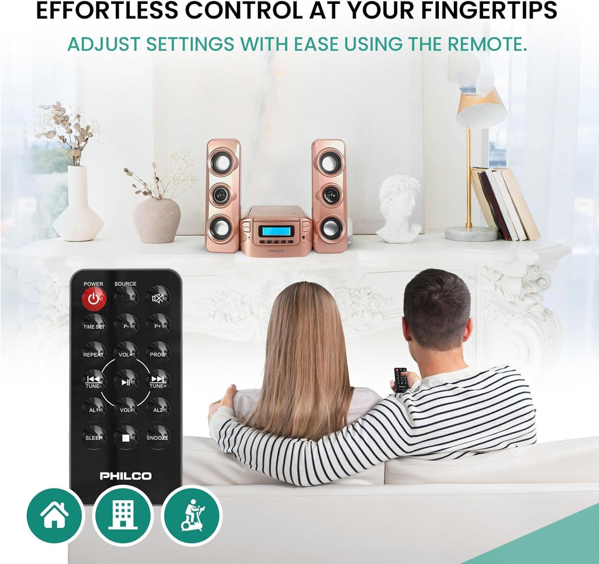 Philco back panel connectors showing AUX, USB and power ports for flexible connectivity