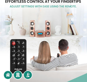 Philco back panel connectors showing AUX, USB and power ports for flexible connectivity