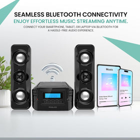 Philco stereo shelf system Bluetooth setup for wireless streaming.