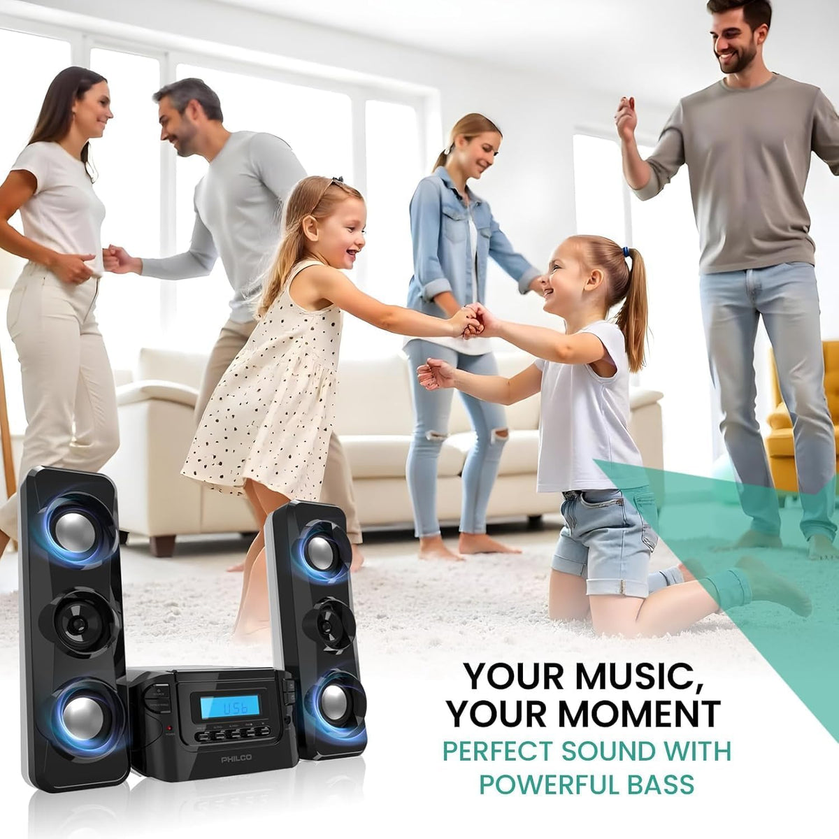 Philco stereo shelf system CD playback keeps your collection accessible.