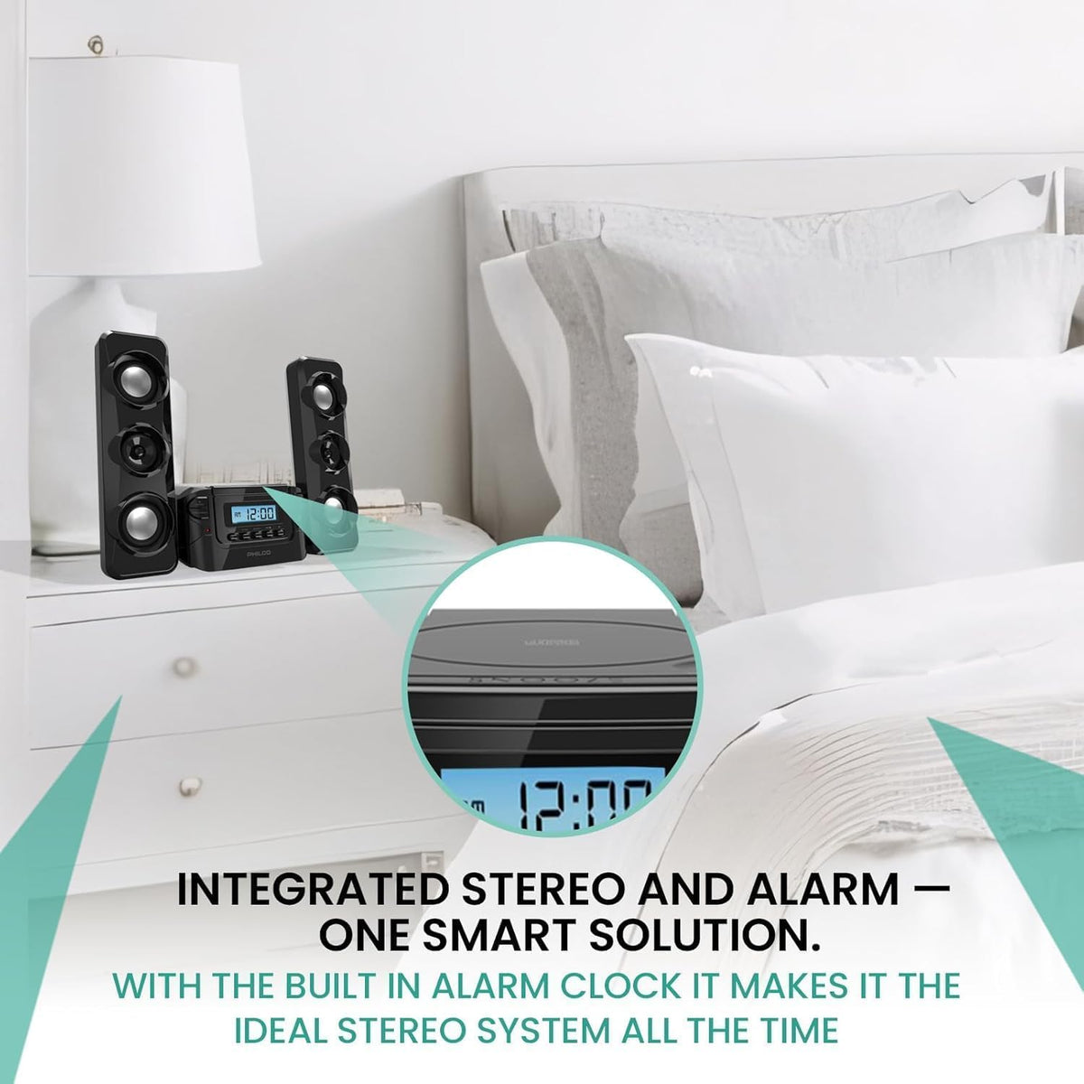Philco stereo shelf system compact dorm room design fits small spaces.