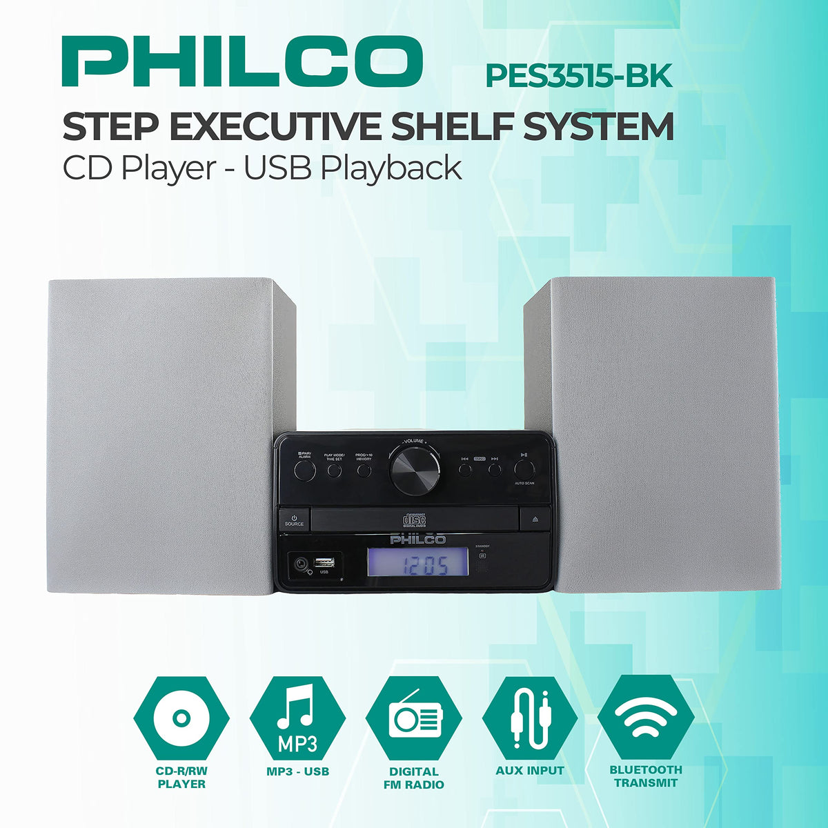 Philco stereo shelf system digital FM radio with easy tuning