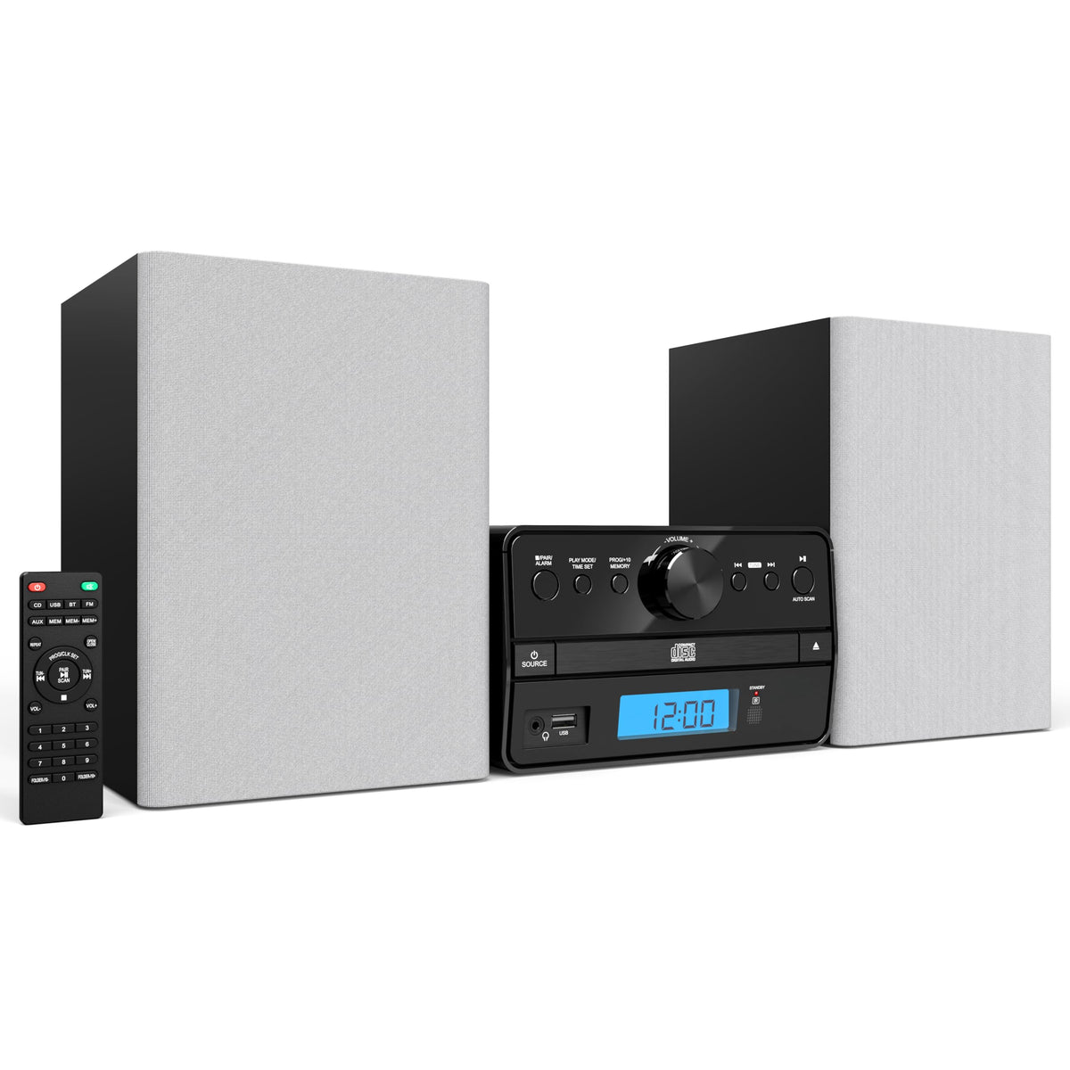Philco stereo shelf system tray-loading CD player delivers room-filling music
