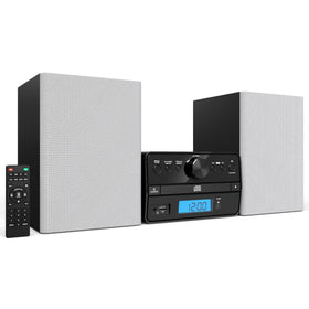 Philco stereo shelf system tray-loading CD player delivers room-filling music