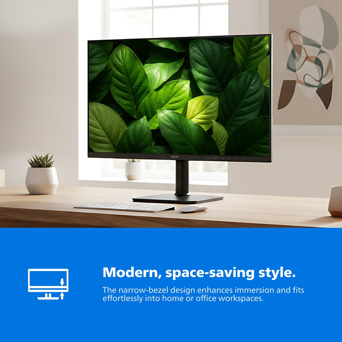 PHILIPS 22E2N1100 Ultra-Slim Bezel enables seamless multi-monitor setups.