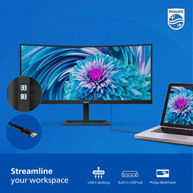 Philips 346E2CUAE built-in speakers provide convenient on-desk audio without external speakers.
