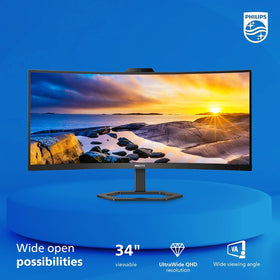 Philips 34E1C5600HE curved VA panel enhances immersion and color accuracy.