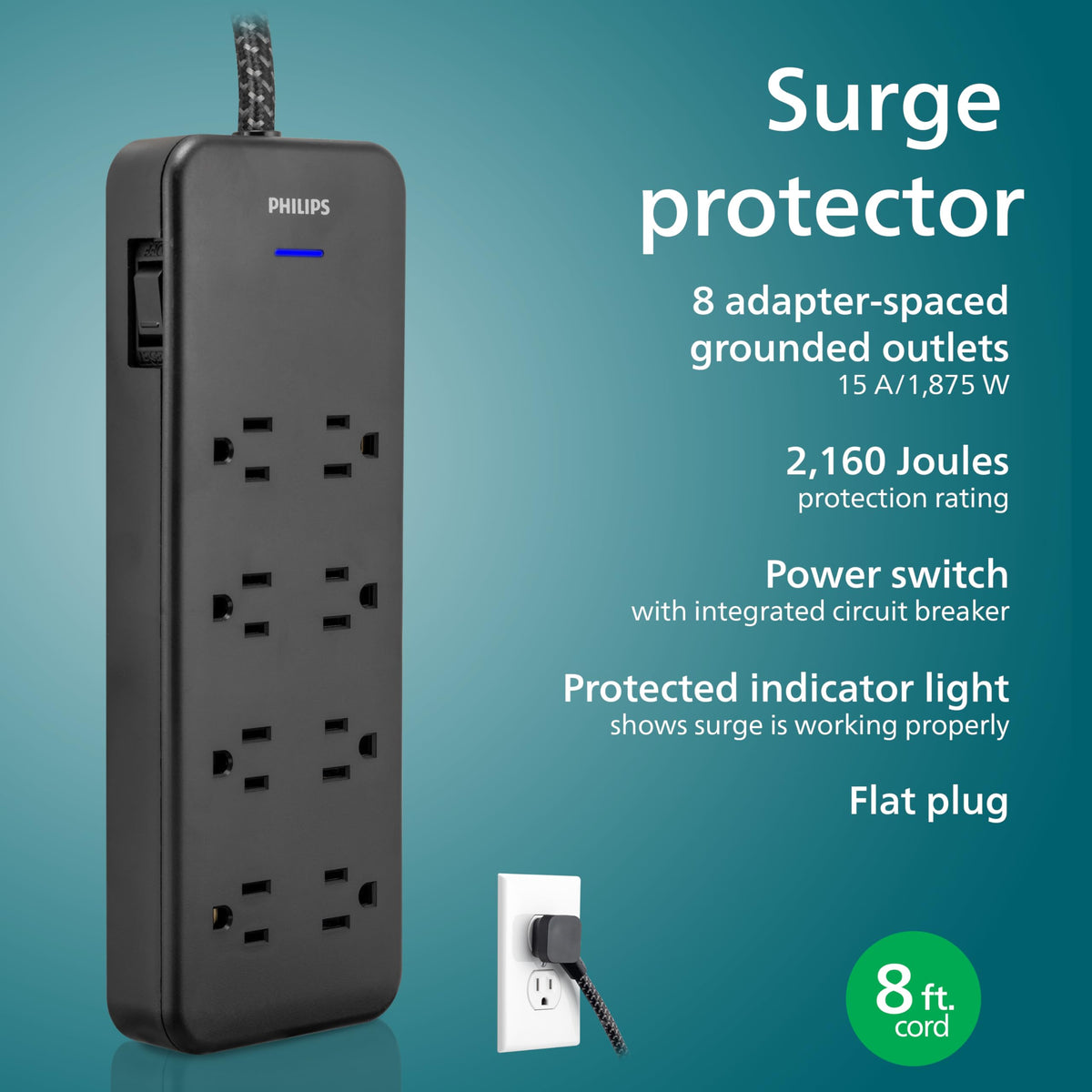4 ft braided cord on Philips Adapt reduces tangling and adds durability