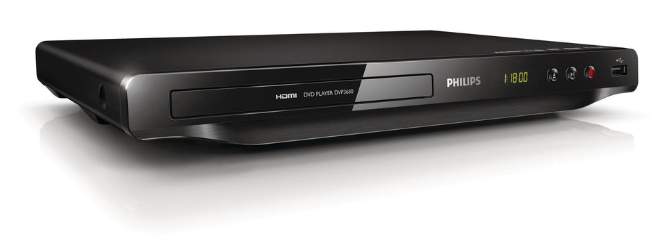 Philips all multi-region DVD player front view with HDMI 1080p upscaling for sharp, region-free playback