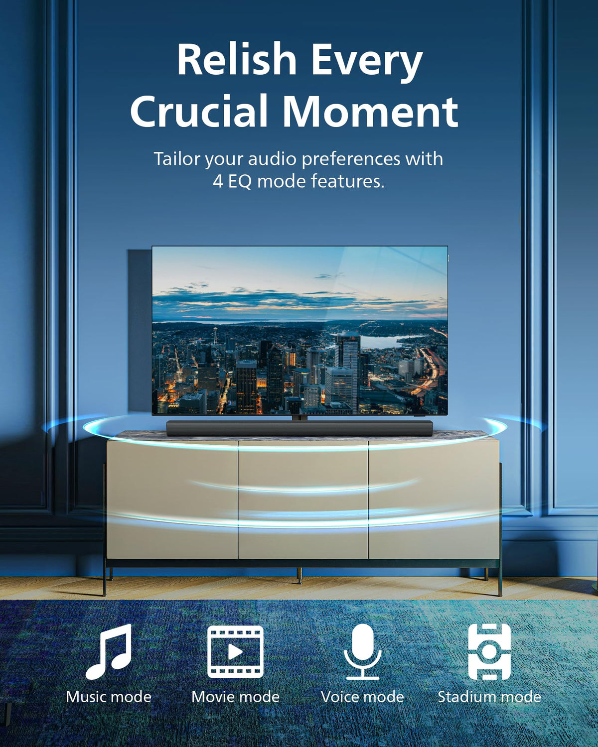 Philips B4208 soundbar with HDMI ARC connection for easy TV control.