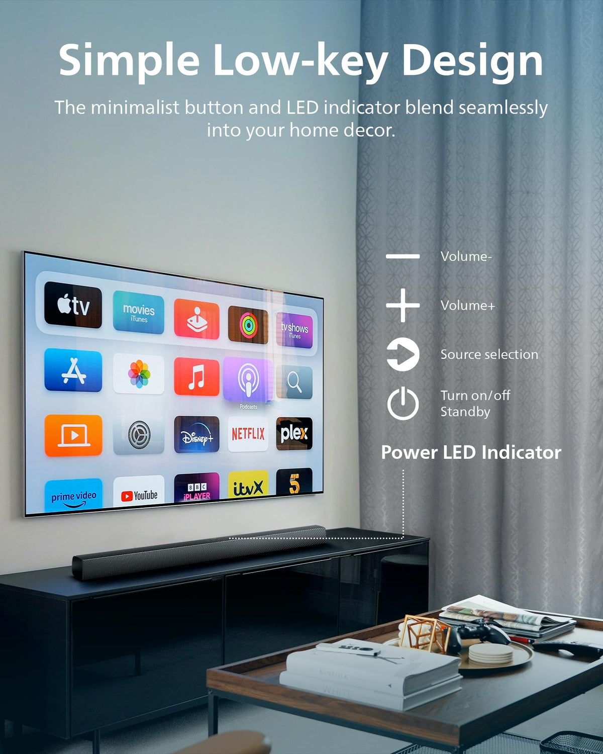 Philips B4208 soundbar remote control for quick EQ and volume tweaks.