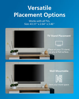 Philips B4208 soundbar USB playback for convenient media.