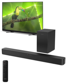 Philips B4500 soundbar front view improves TV dialogue clarity in small spaces