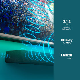 PHILIPS B8907 soundbar with angled tweeters enhancing soundstage