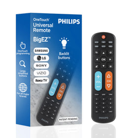 PHILIPS front view of remote showing large buttons and clear layout for easy control