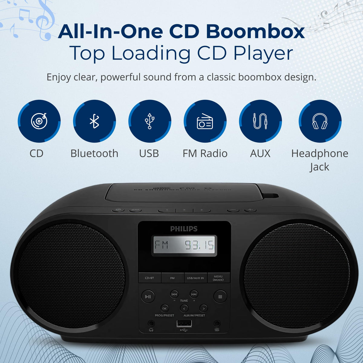 Philips boombox with Bluetooth Auracast for wireless streaming from your phone