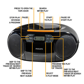 PHILIPS boombox with Dynamic Bass Boost for deeper bass at any volume.