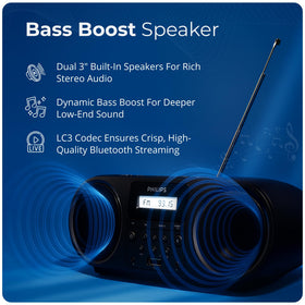Philips boombox with FM presets for quick radio access anywhere