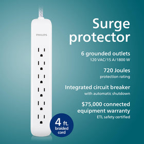 Philips braided 4 ft cord provides tangle-free power and a stylish setup