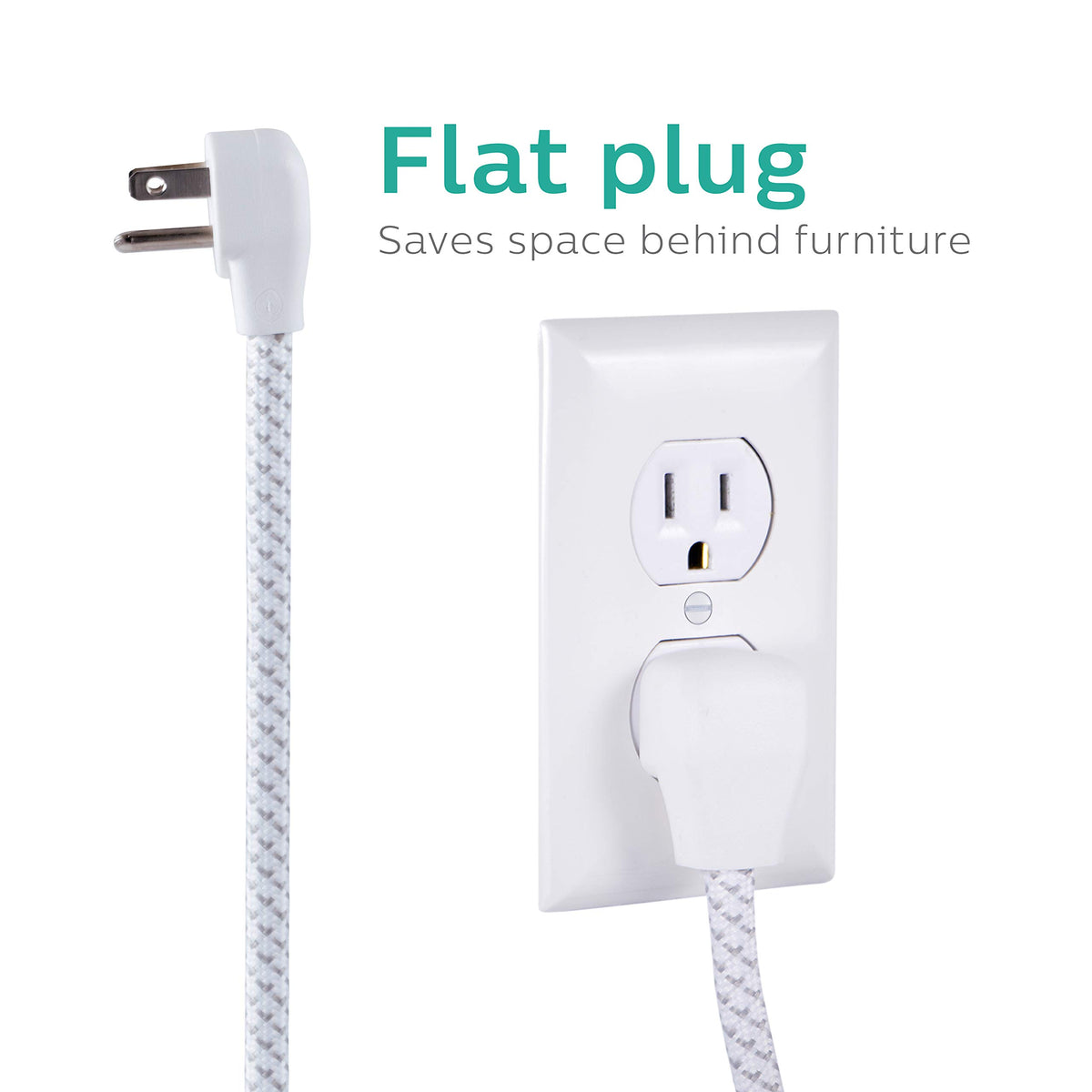 PHILIPS braided 10ft cord detail highlighting tangle-free durable cable and reach