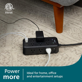 PHILIPS braided 8ft cord with flat plug next to ruler showing extended reach and tangle resistance