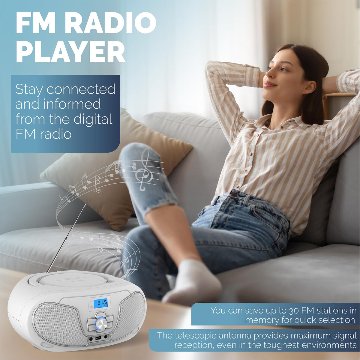 PHILIPS CD Player Boombox Dynamic Bass Boost enhances depth at any volume
