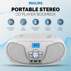PHILIPS CD Player Boombox top-loading CD tray for quick playback
