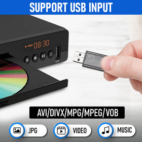 PHILIPS compact player held next to hand benefit: small footprint for tight spaces