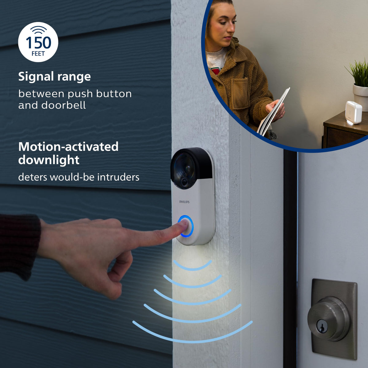 Philips chime receiver covers up to 150 ft for reliable wireless signaling