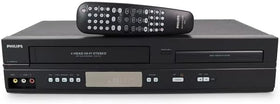 PHILIPS DVD/VCR Combo front view, renewed unit ready for DVD and VHS playback.