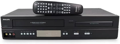 PHILIPS DVD/VCR Combo front view, renewed unit ready for DVD and VHS playback.