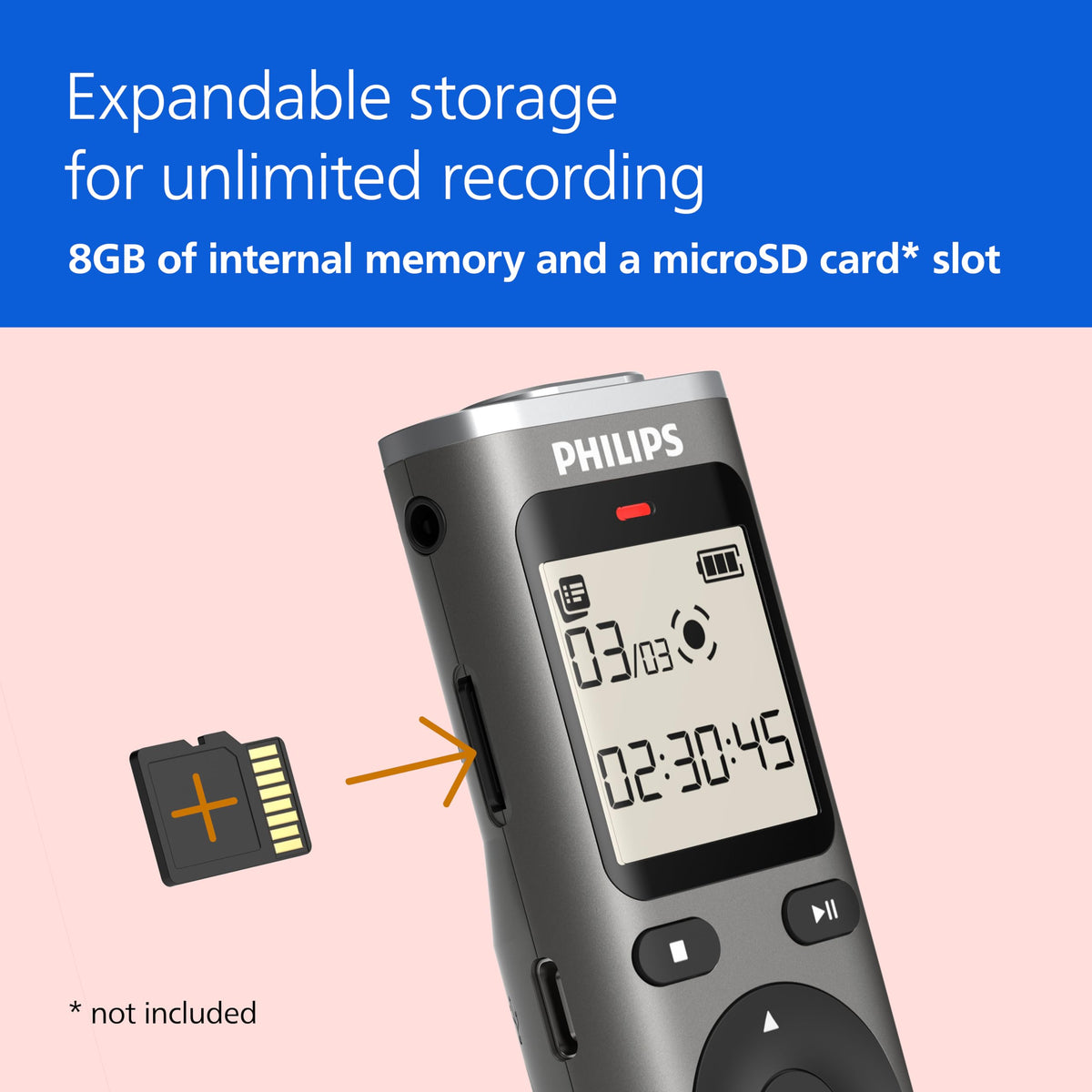 PHILIPS DVT1170 microSD slot and USB port for expanded storage and transfer