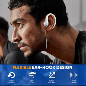 PHILIPS earbuds with built-in microphone white, close-up; clear call use during sports.