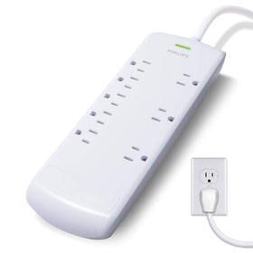 Philips eight-outlet surge protector with 8ft cord keeps devices powered across the room.