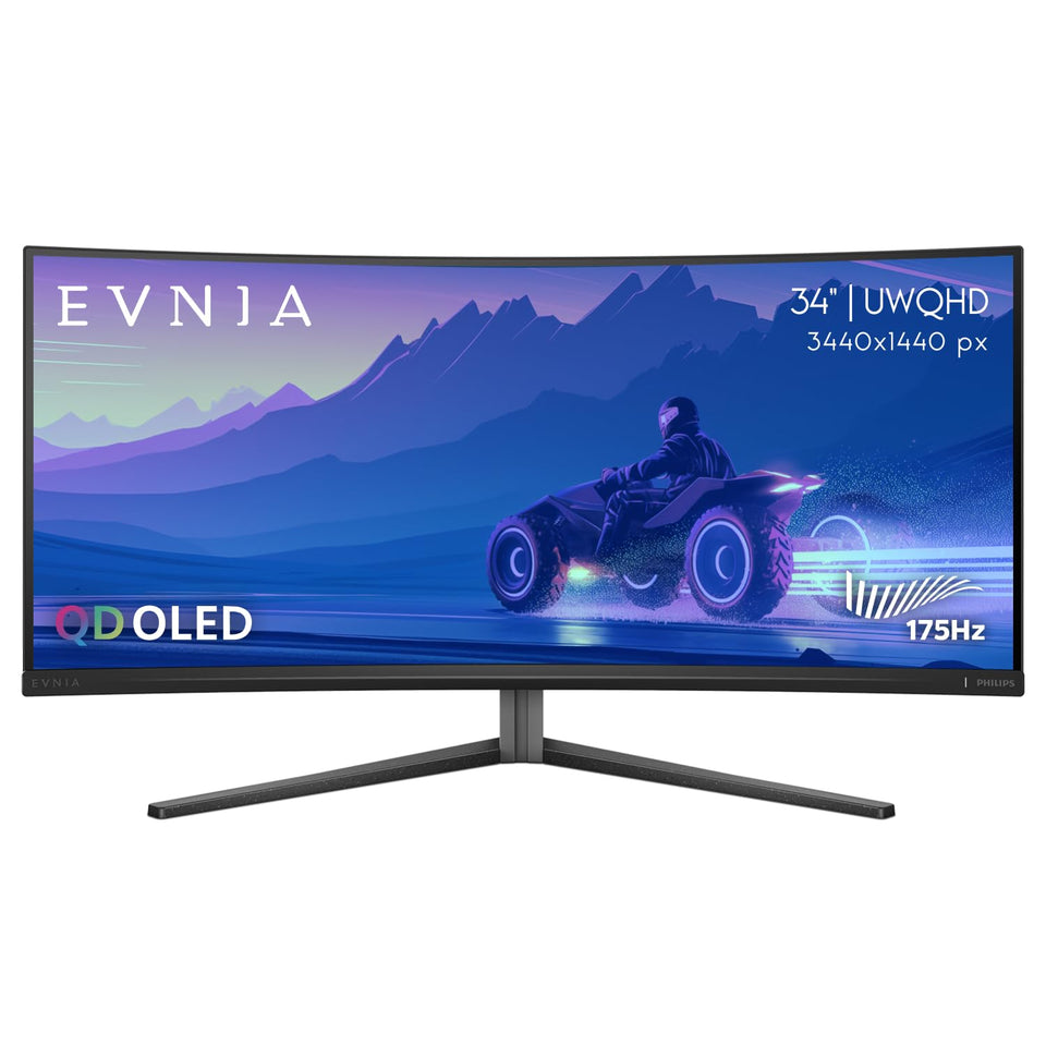 Philips Evnia 34M2C6500 QD-OLED curved monitor front view for immersive gaming