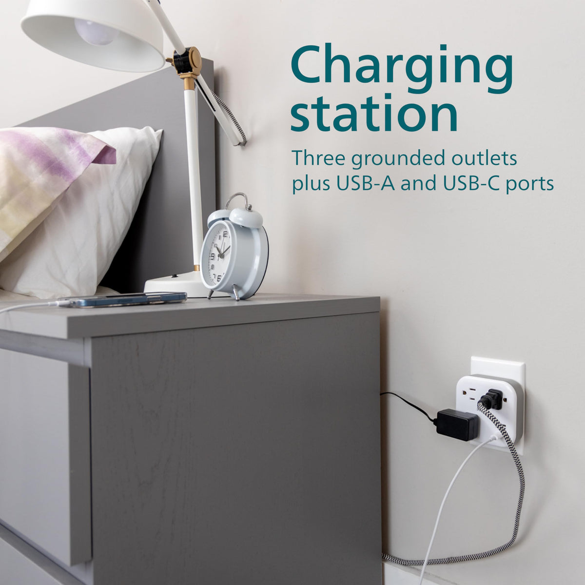 PHILIPS EZFit adapter-spaced outlets demonstrating space for bulky plugs and adapters.
