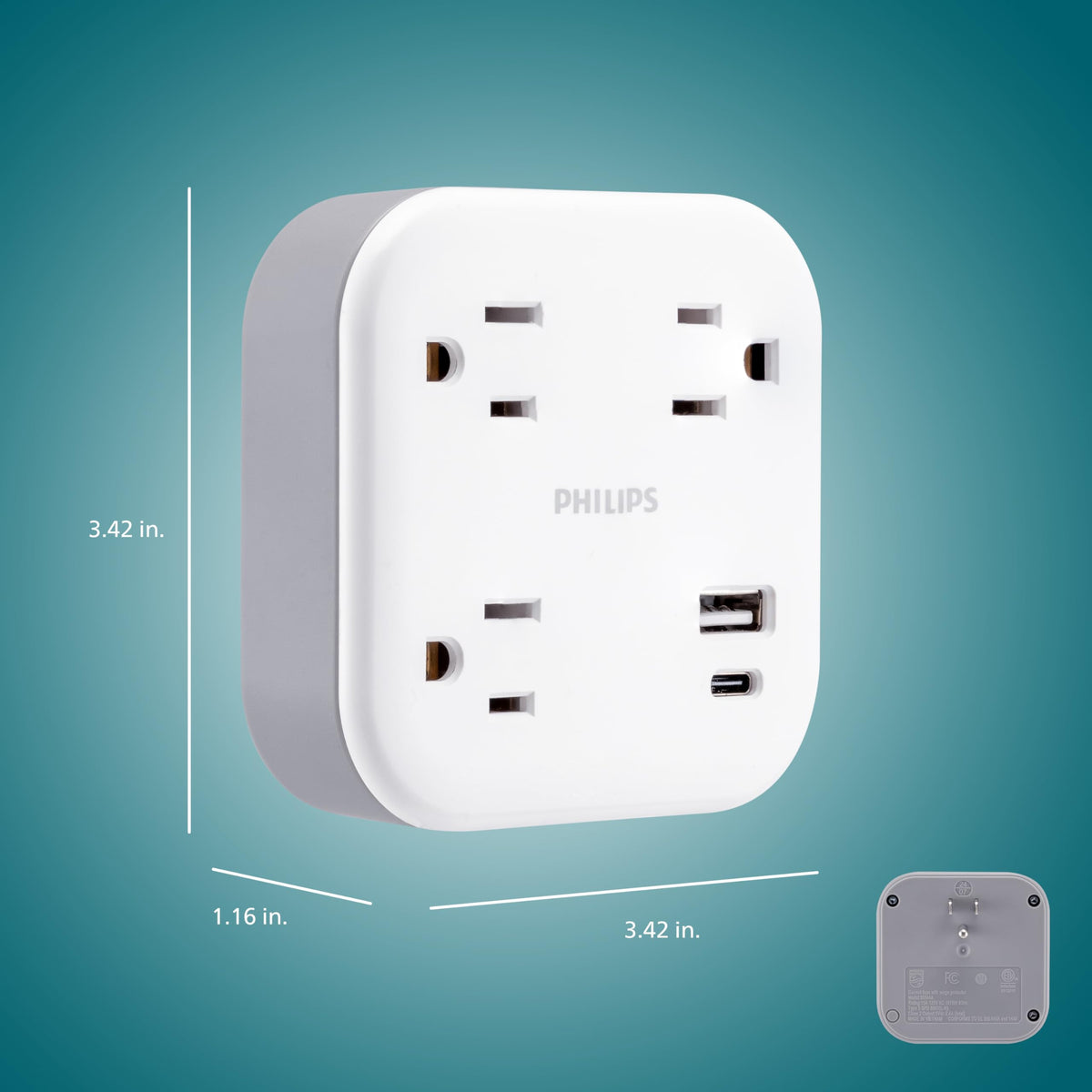 PHILIPS EZFit ETL-listed surge tap with clear safety labeling visible.