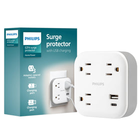 PHILIPS EZFit 3-Outlet Surge Tap front view for compact, clutter-free power.