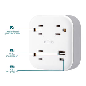 PHILIPS EZFit USB-A port close-up showing versatile charging at desks.