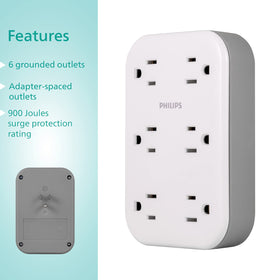 PHILIPS close-up of EZFit plastic finish and widely spaced outlet layout for bulky plugs