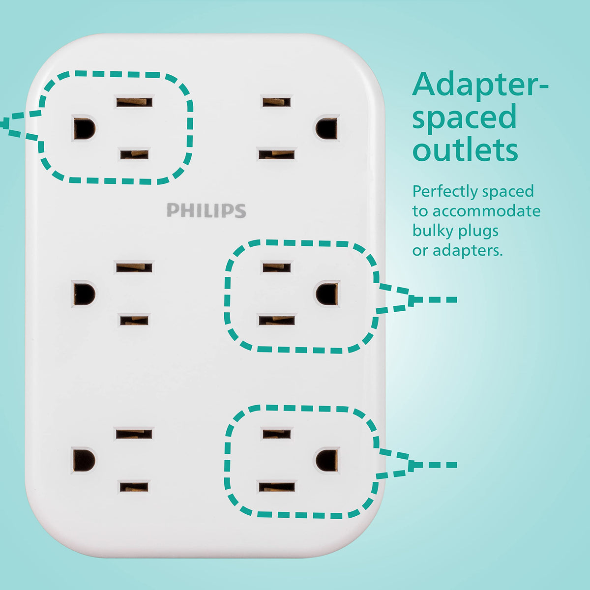 PHILIPS EZFit side profile plugged into wall demonstrating space-saving installation benefit