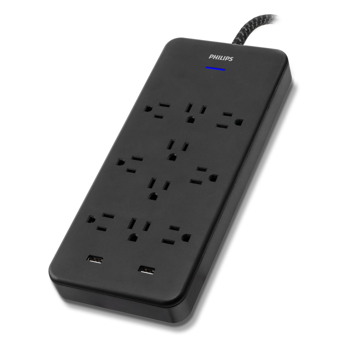Philips flat plug with 6ft braided cord for flexible, tangle-resistant placement