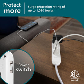 PHILIPS flat plug fits slim spaces behind furniture.